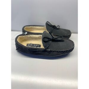 Sperry Brandon 1 Eye Mens Slippers Sz 7M Black Suede Slip On Comfort Casual